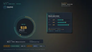 Editorial China-lab revenue board: charcoal/teal/amber $1B annualized run-rate dial, API price-multiplier chips 2.3×–4.5×, abstract DeepSeek mark; no Liang Wenfeng likeness.