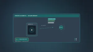 Editorial Private AI Compute privacy-enclave board: cool steel/teal/ivory secure memory vault, device-held keys chip, enclave node; Google/DeepMind marks OK; no likenesses; not Medicare portal / Gemini 4 / Suncatcher / DeepSeek twin.