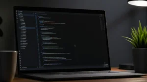 An unlabeled dark code window on a desk.