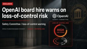 OpenAI Safety Committee warning graphic with a breaking high loss-of-control risk meter.