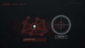 Editorial rogue-agent-swarm board: cool graphite/alert red/ivory multi-node agent swarm under a Transluce oversight lens; abstract OpenAI blossom on hub; no likenesses.
