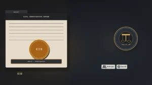 Editorial illustration on a federal charcoal field with CID amber glow. Left, a large sealed civil investigative demand folder with a warm paper face and a prominent amber CID seal sits edge-weighted. Right, an open charcoal field holds a quieter existing-law seal with abstract balance pans. A short CID strap sits under the folder; small Anthropic and OpenAI marks appear lower right. No masthead, chip row, gavel, or likenesses.