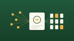 On a forest-green background, a cluster of amber hexagonal agent nodes streams toward a cream backup vault whose lock already holds a key tile, with lines fanning out from the vault to a grid of small doors, two of them glowing open.